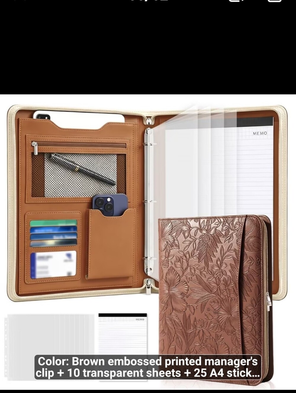 New Brown Embossed Leather Tablet Portfolio Organizer #1620-299 Lou